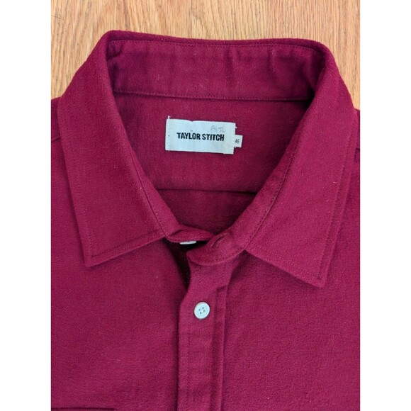 Taylor Stitch Yosemite Shirt Burgundy Red 46 Organic Cotton Chamois Flannel - Picture 5 of 10